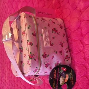 NWT Betsey Johnson Insulated Lunch Tote Bag Pink Roses Crossbody Shoulder Strap
